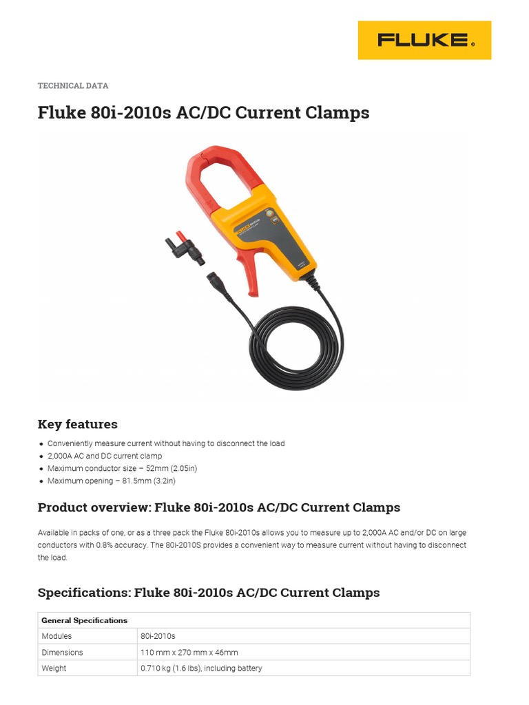 Fluke 80i2010s ACDC Current Clamps PDF Alternating Current
