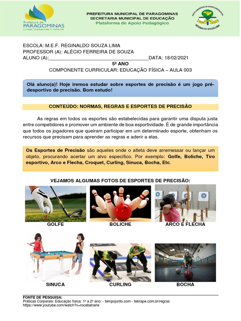 Regras e Exemplos de Esportes de Precisão | PDF | Esportes | Educação ...