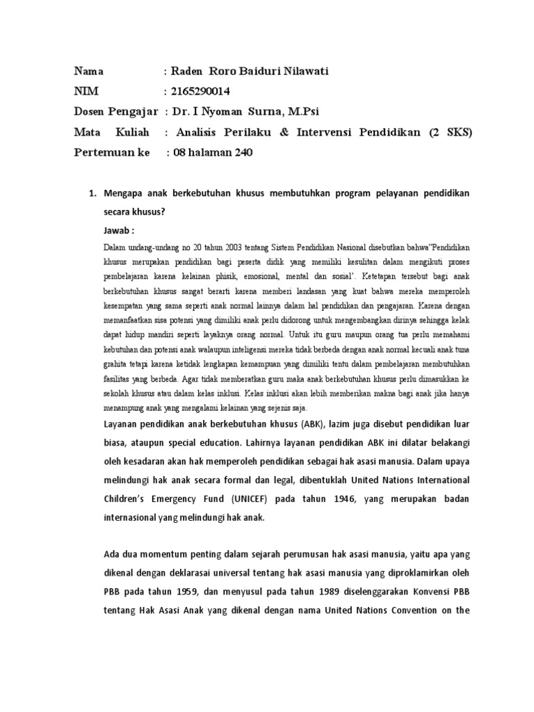 Raden Roro Baiduri NW Analisis Perilaku Intervensi Pendidikan PT 8 | PDF