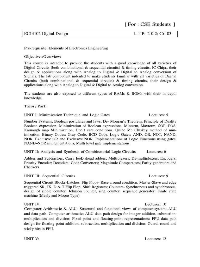 Digital Design Syllabus PDF Digital Electronics Electronic Circuits