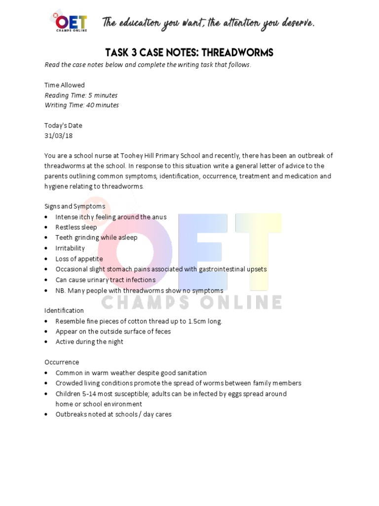 Task+3+ +threadworms | PDF | Hygiene | Health Sciences