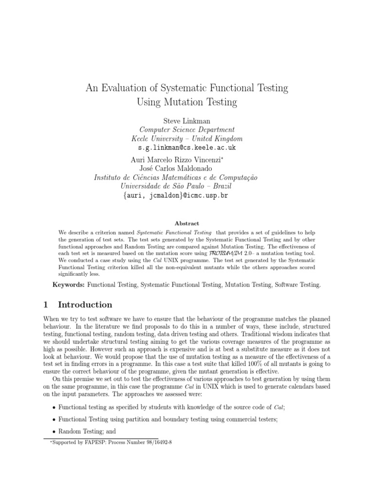 2003 Linkman An Evaluation of Systematic Functional Testing Using ...