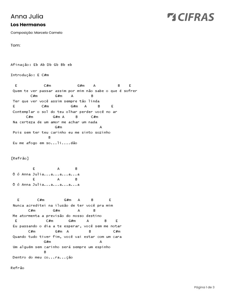 Anna Julia Los Hermanos Cifras Pdf