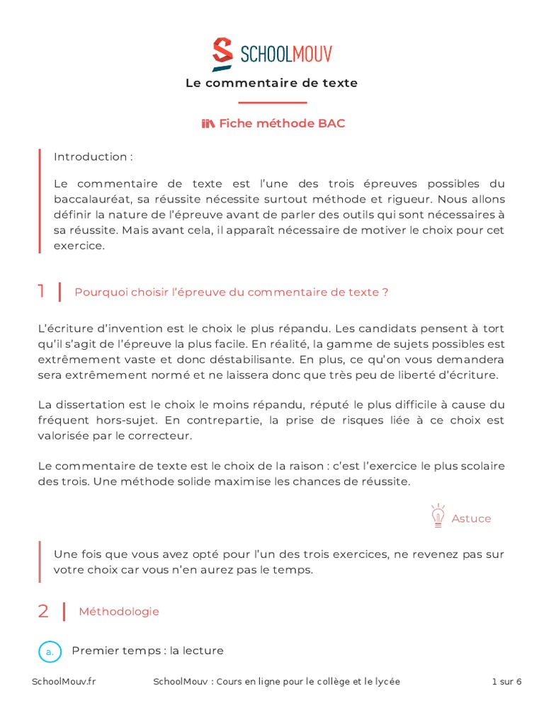 Méthode de Commentaire de Texte Bac | PDF | Guillemet | Phrase