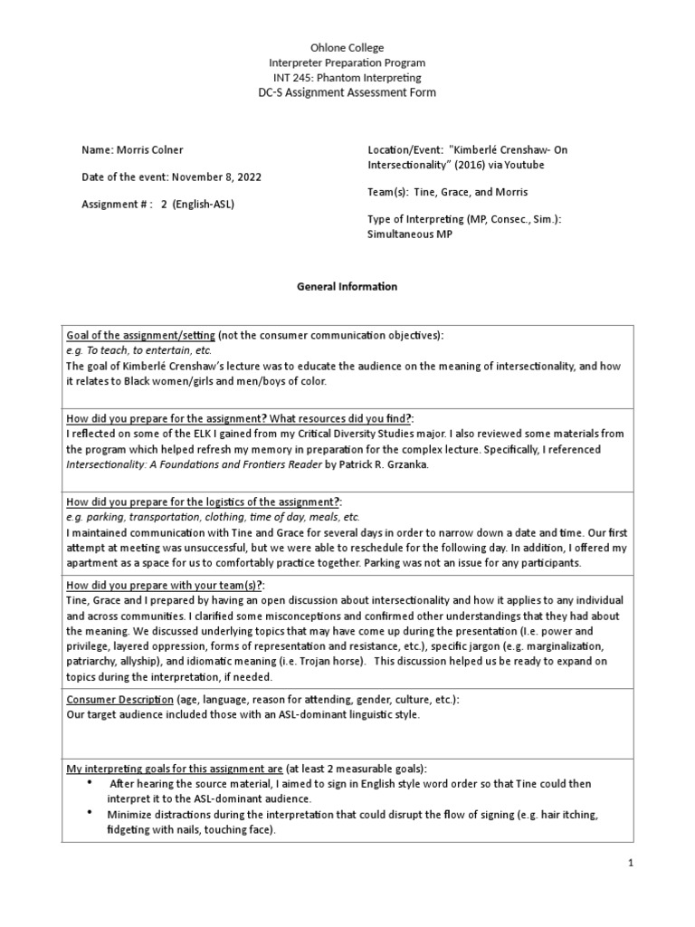 Int 245 Dc-S Form 2 - Mic | PDF | Experience | Communication