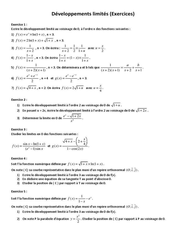 Développements Limités de Fonctions | PDF | Courbe | Tangente (géométrie)