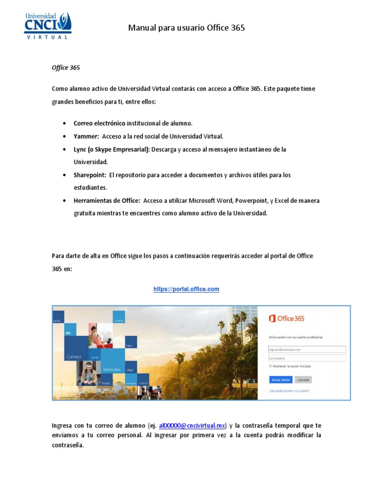 Manual de Usuario Office 365 para Alumnos | PDF | Microsoft Office ...