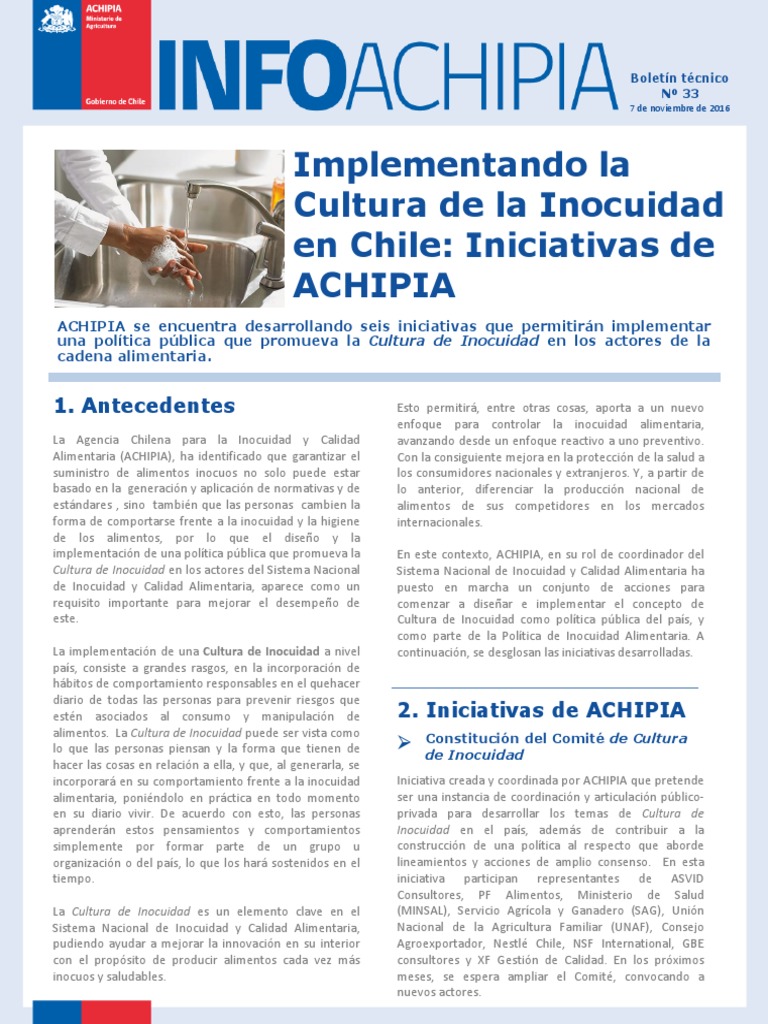 Iniciativas de ACHIPIA para la Inocuidad | PDF | Industria de alimentos ...