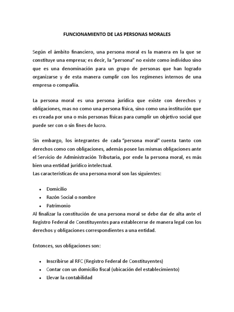 Obligaciones y características de personas morales | PDF | Impuesto ...