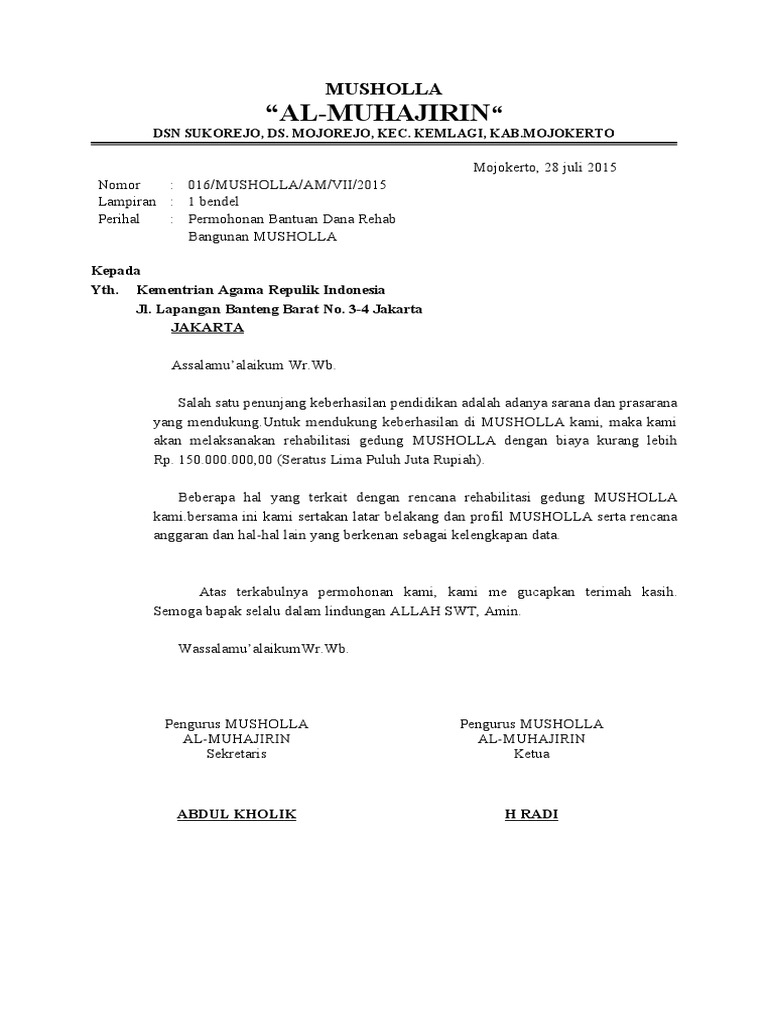 Proposal Rehab Musholla Al Muhajirin | PDF
