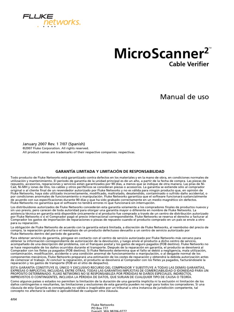 FLUKE NETWORKS - MicroScanner2 | PDF | Cable coaxial | Ingenieria Eléctrica