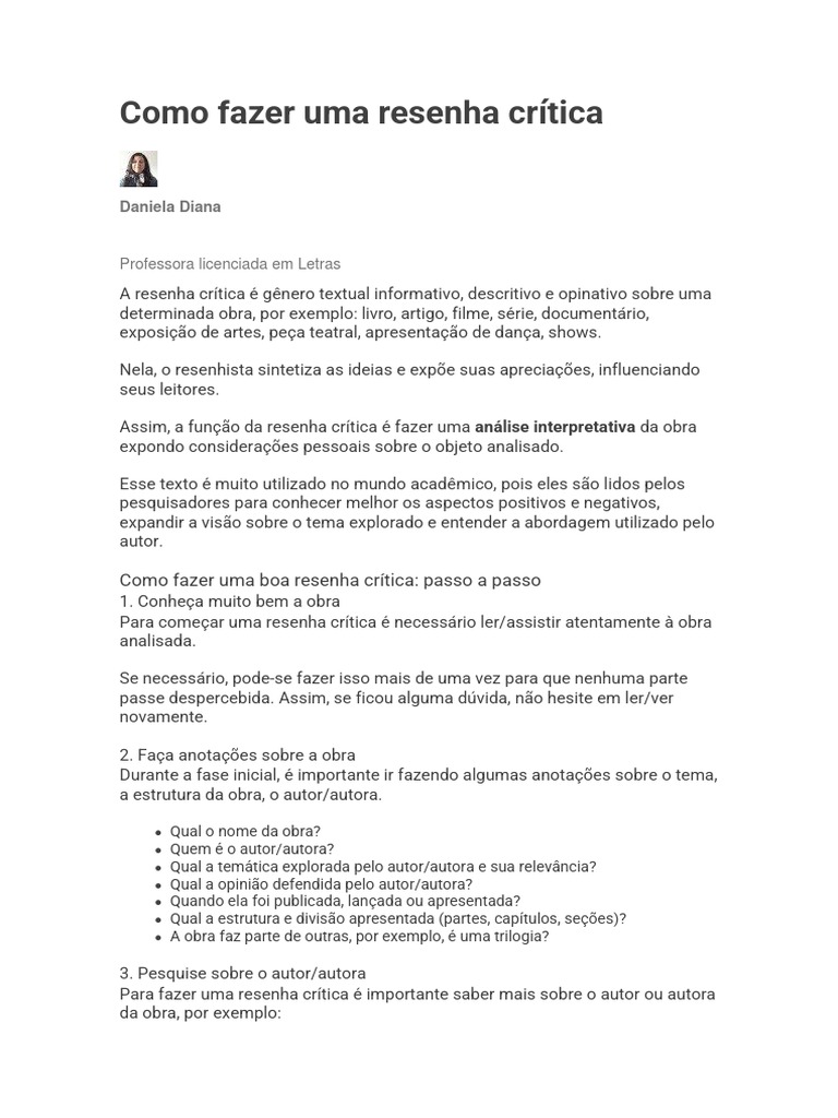 Guia Prático para Resenha Crítica | PDF | Autor | Crítica
