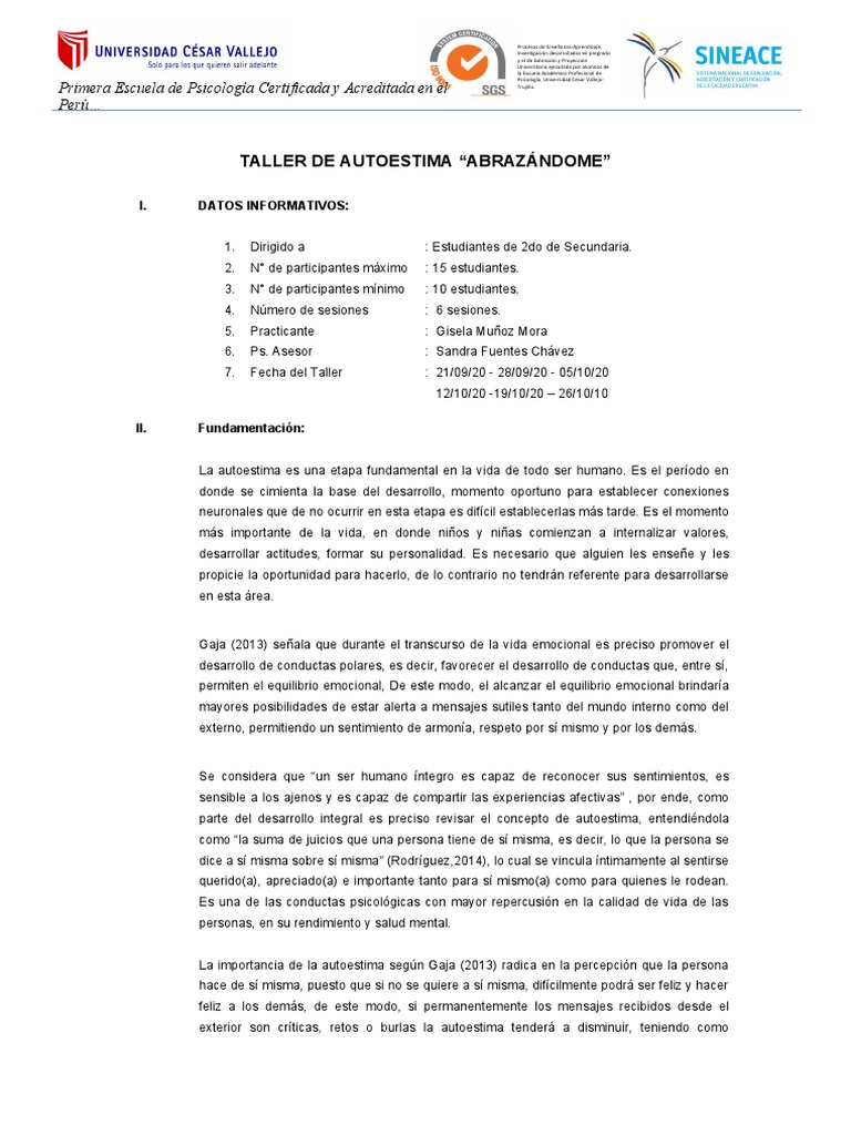 Taller de Autoestima para Estudiantes | PDF | Autoestima | Sicología
