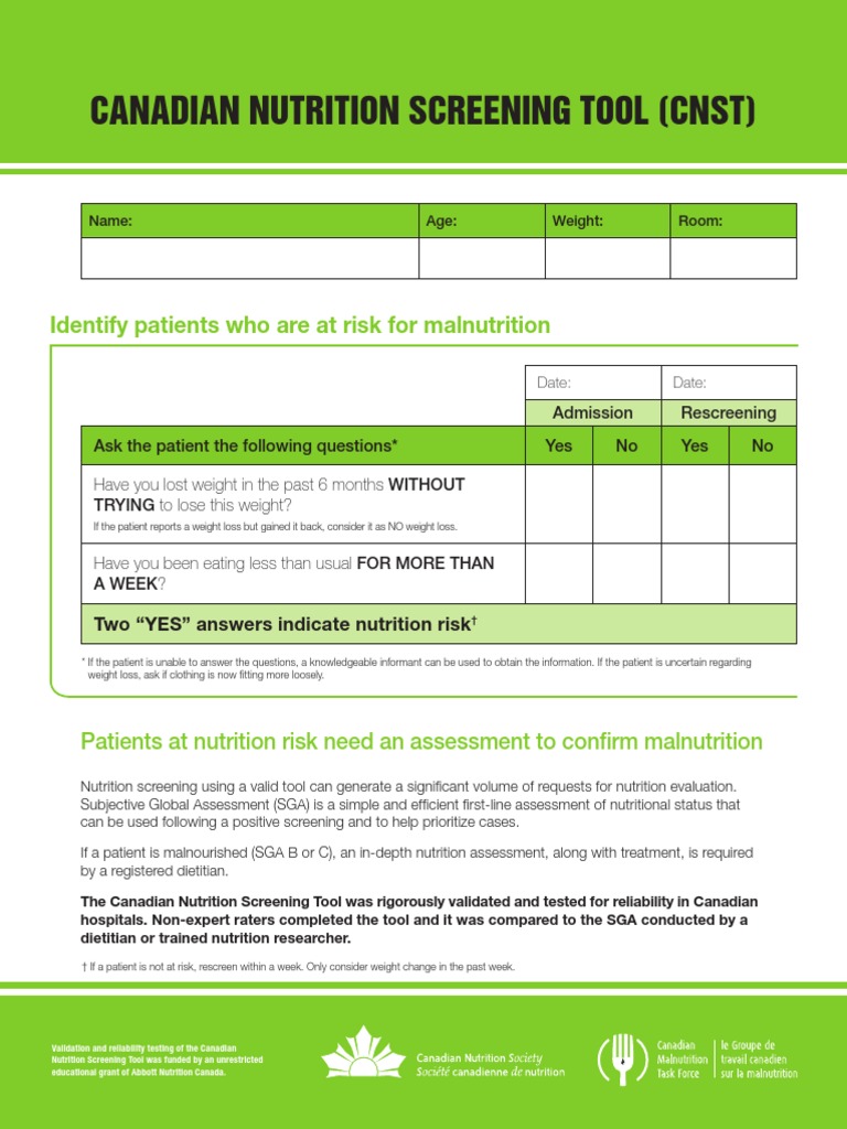 Canadian Nutrition Screening Tool PDF Weight Loss Patient