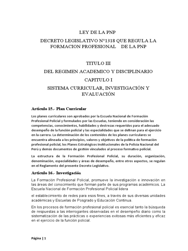 Formación Profesional PNP: Decreto 1318 | PDF | Desarrollo profesional ...