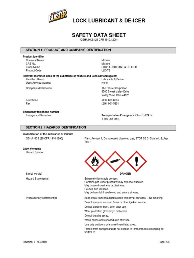LLD Lock Lubricant Deicer Dec 2018 PDF Personal Protective