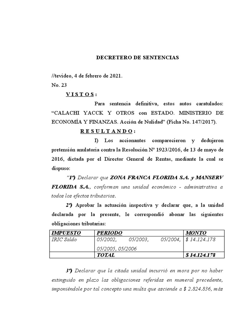 TCA, Sentencia 23-2021 ZFF | PDF | Sentencia (ley) | Estatuto de