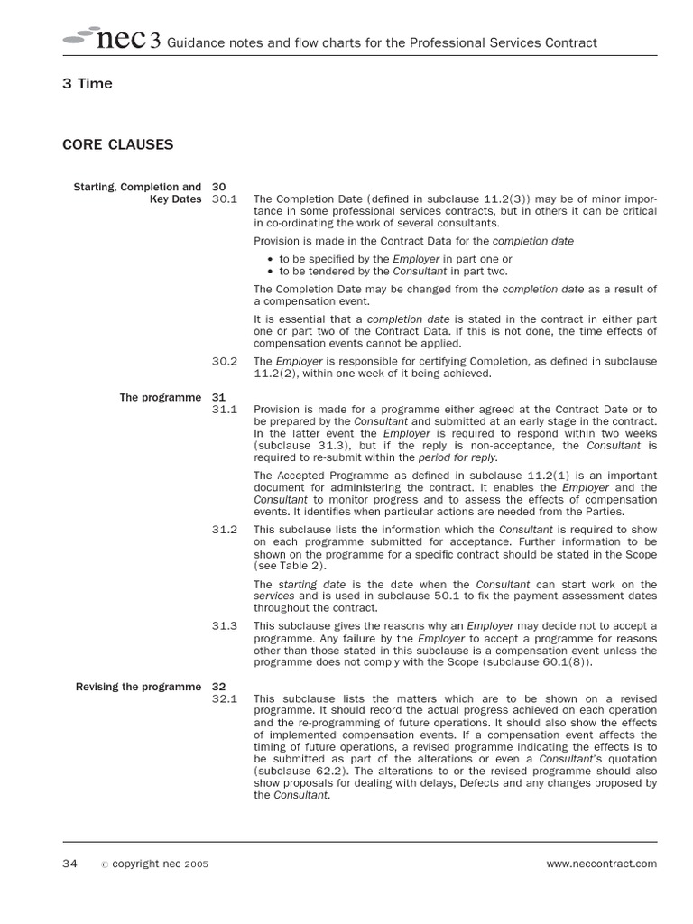 Nec3 professional services contract guidance notes and flow charts