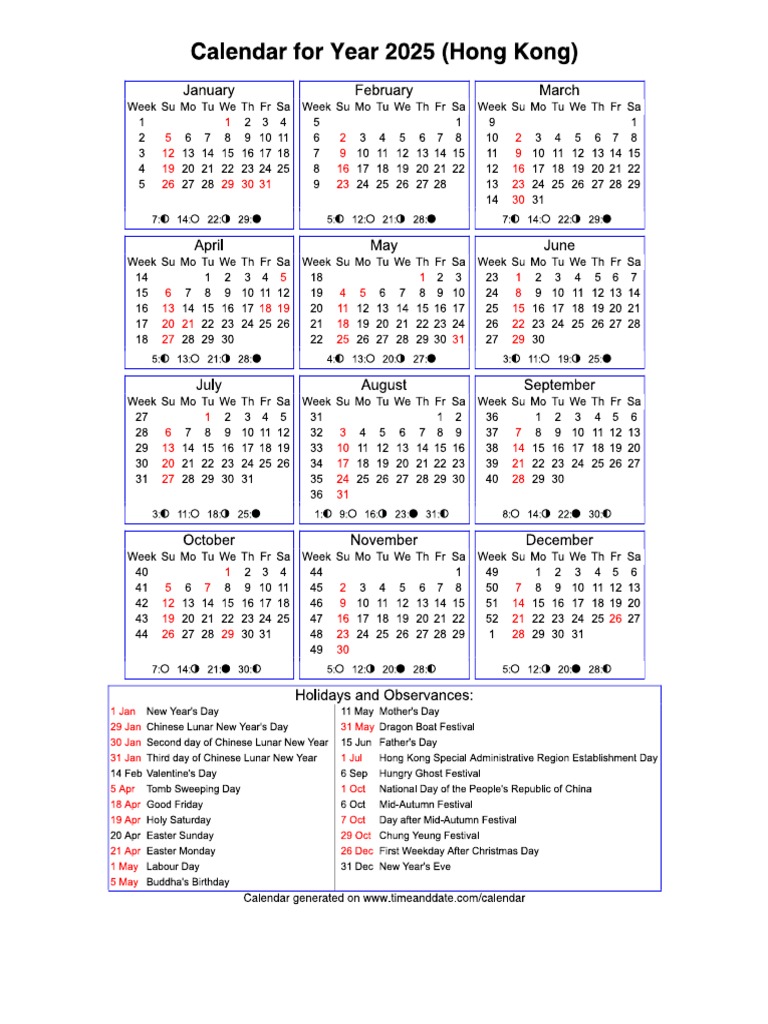 Chinese Calendar 2025 Calendar Hong Kong Public Holidays