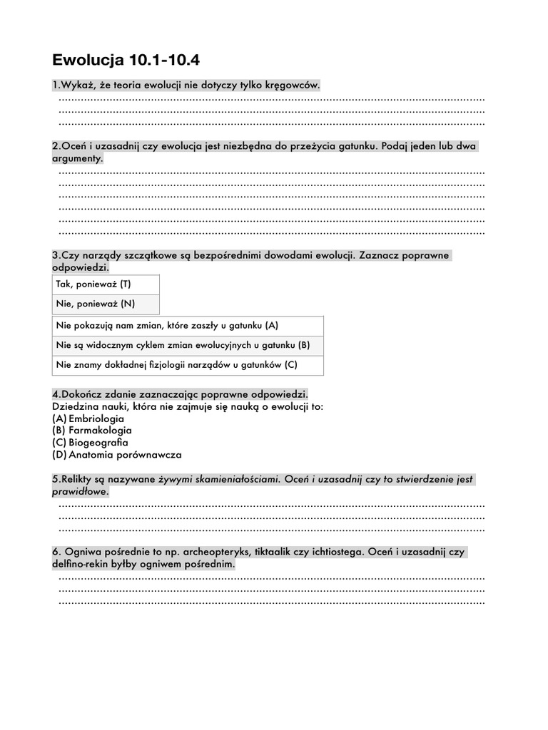 Ewolucja Człowieka Sprawdzian Klasa 8