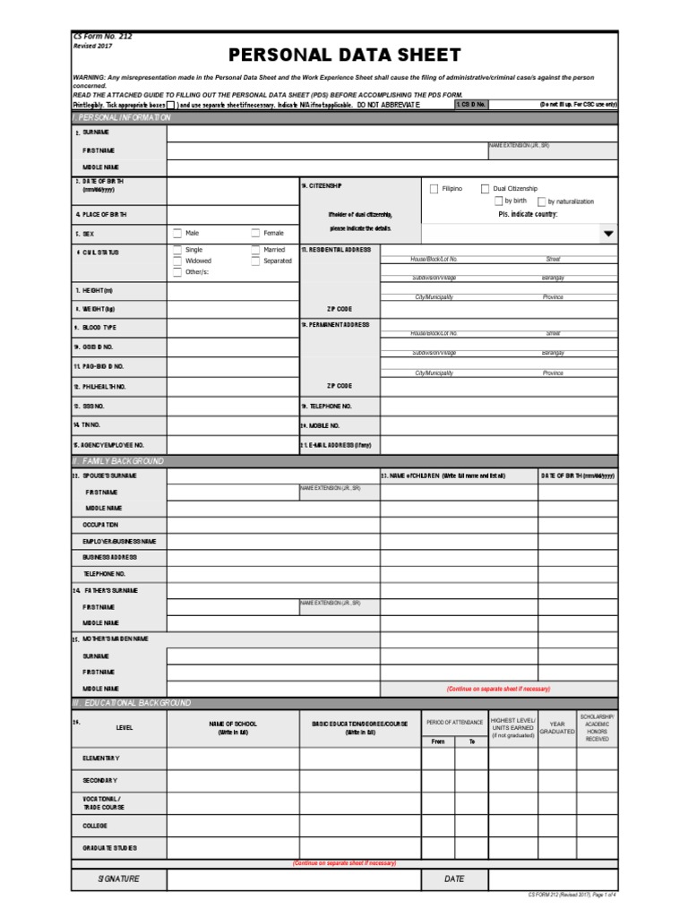 Personal Data Sheet (PDS) Guide | PDF