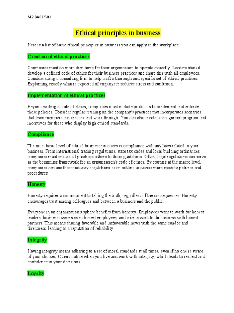 M2. Ethical Business Principles | PDF | Business Ethics | Employment