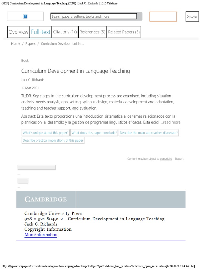 Pdf Curriculum Development In Language Teaching 2001 Jack C