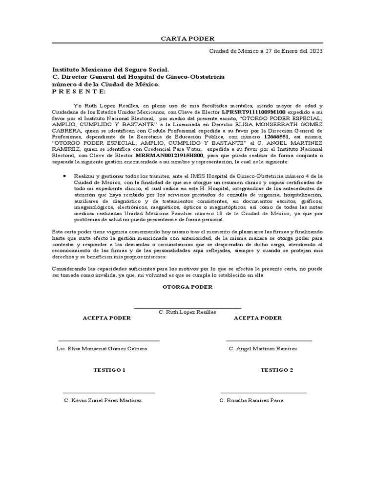 Carta Poder para Gestión IMSS | PDF | Hospital | México