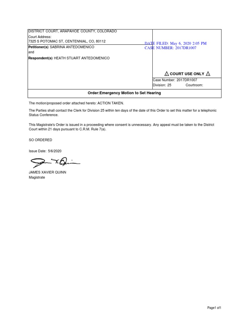 Order Emergency Motion To Set Hearing PDF Government Institutions
