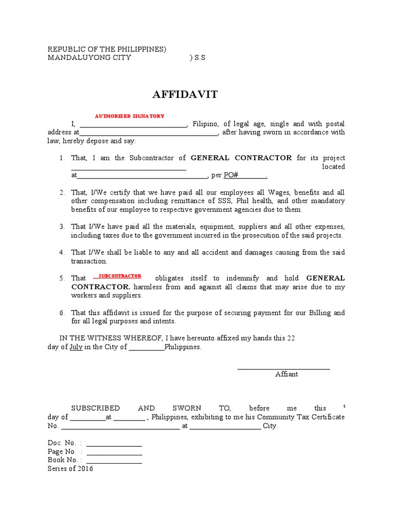 Affidavit progress billing pdf