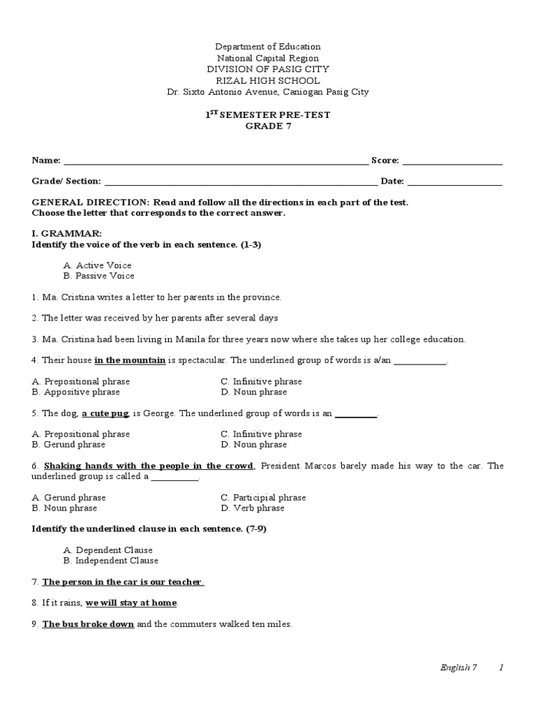 Pre Test English 7 Pdf World Wide Web Internet Web