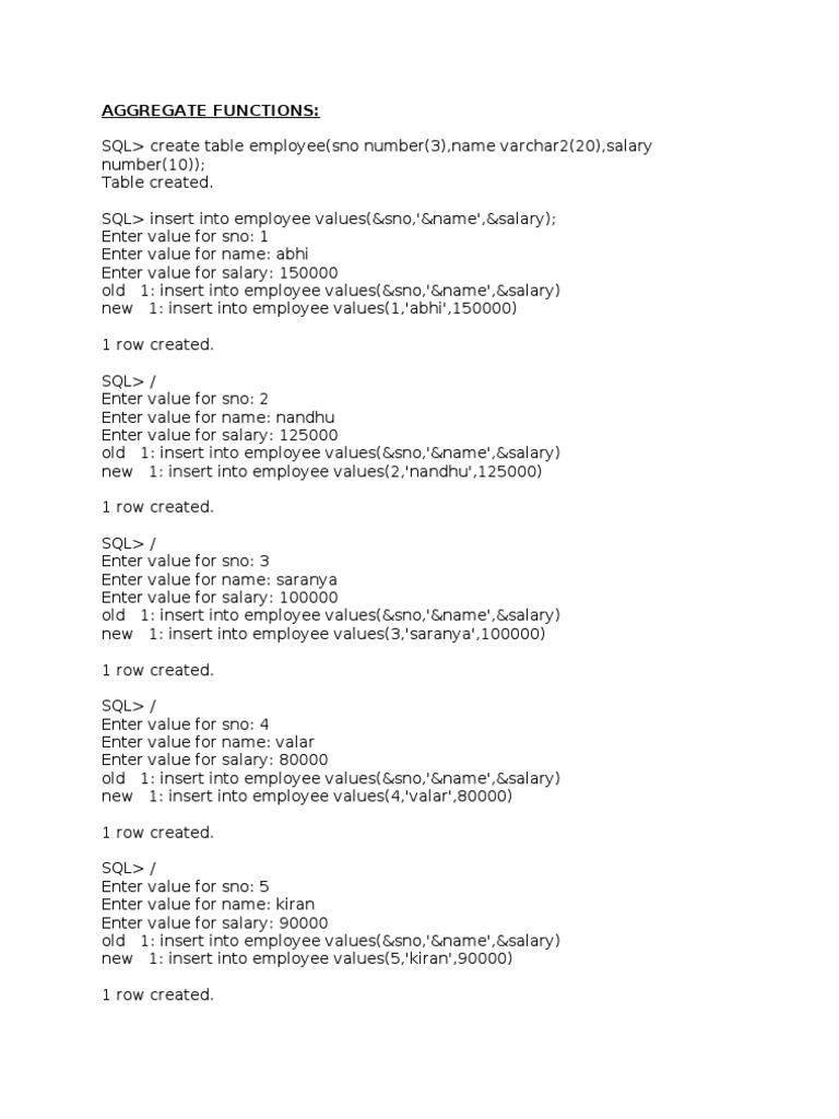 SQL Aggregate Functions Overview | PDF