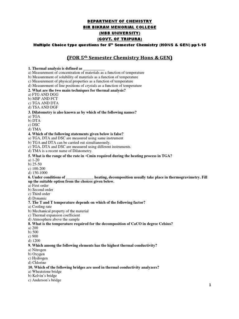 150 MCQs For 5th Sem Chem H and Pass 2019 0 PDF Chromatography