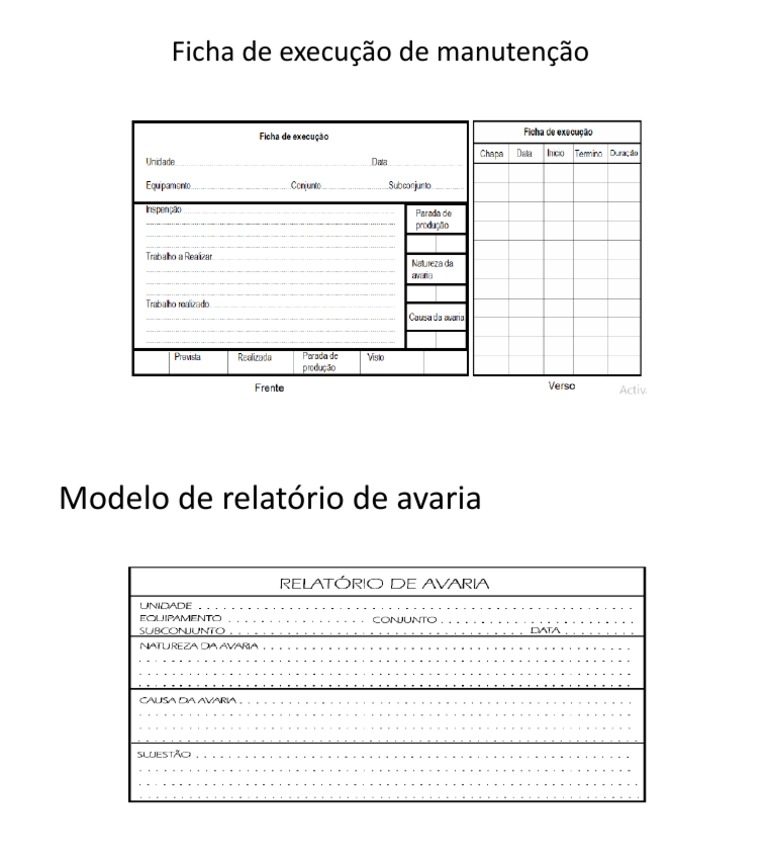 Ficha de Execução de Manutenção e Modelo de Relatorio-1 | PDF