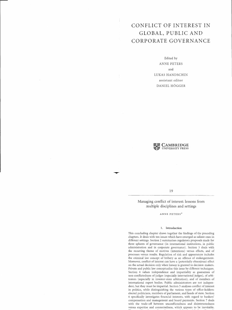 Conflict of Interest in Global, Public and Corporategovernance | PDF ...