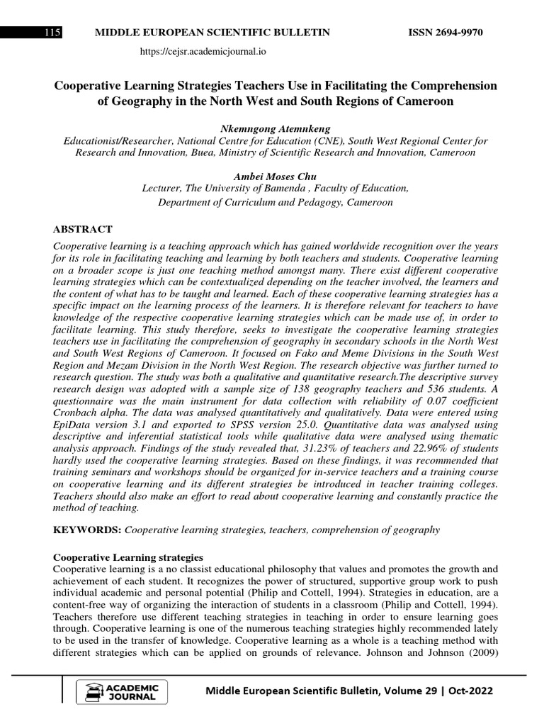 Cooperative learning strategies teachers use in facilitating the