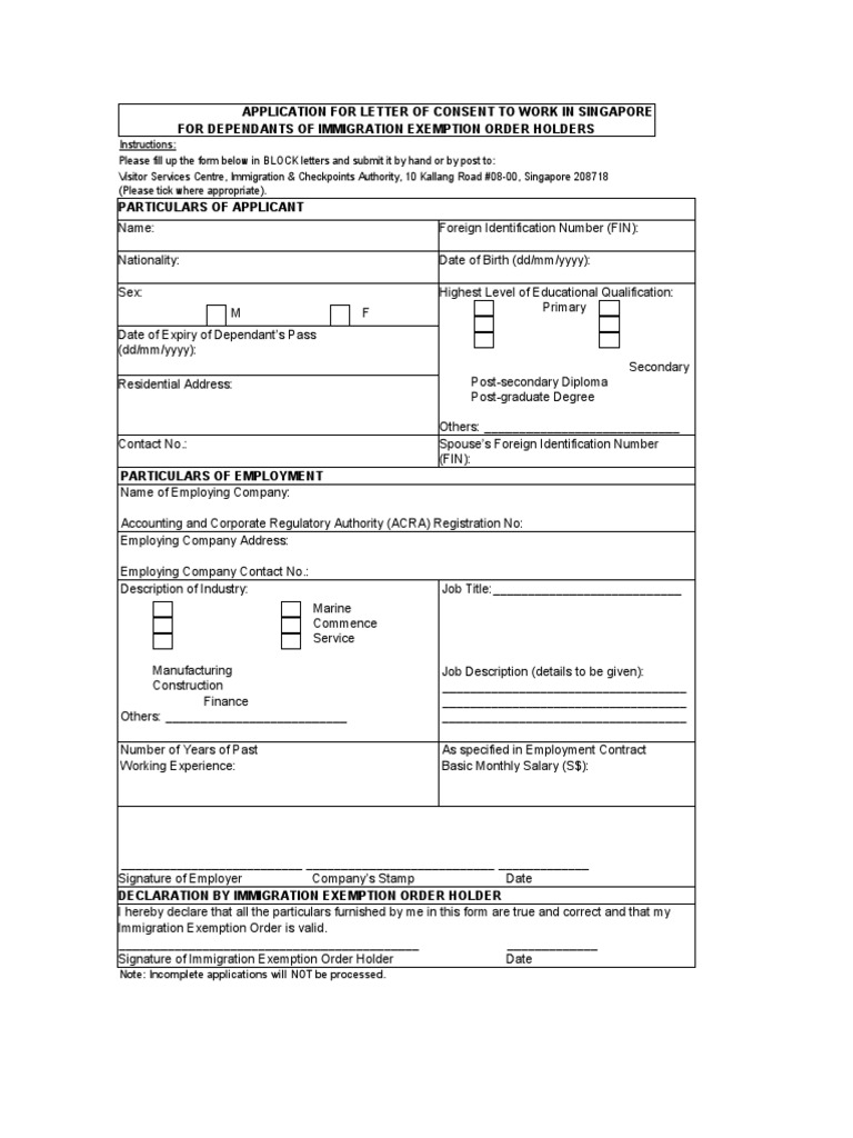 Consent Application for Work in Singapore | PDF