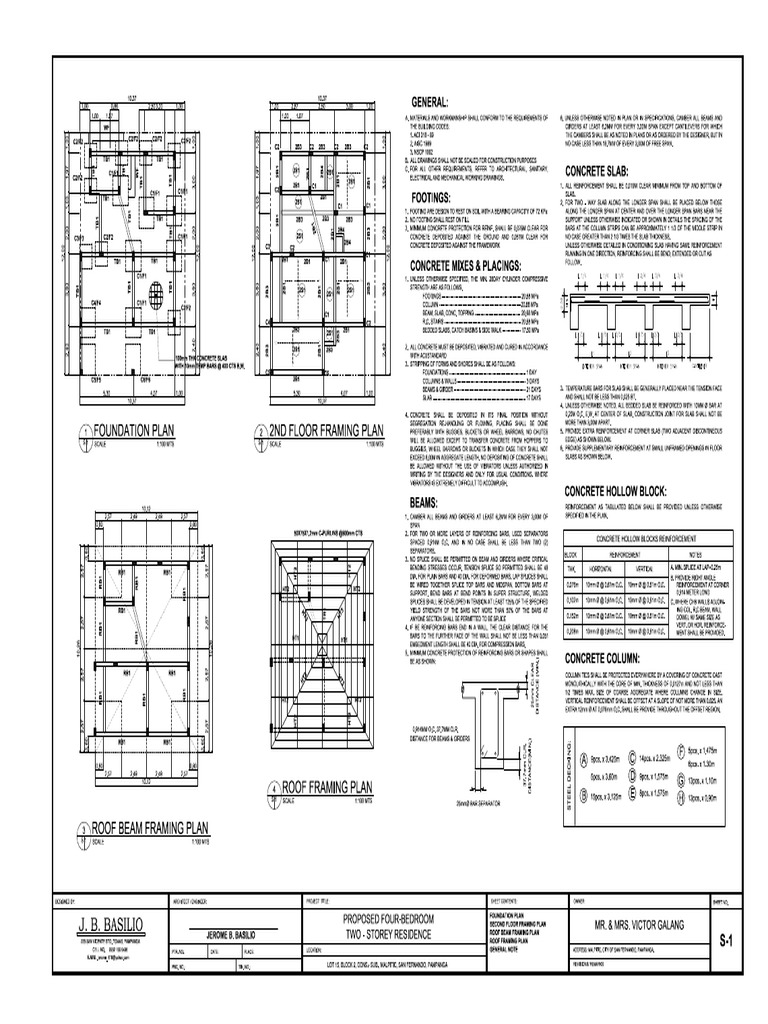 J. B. Basilio: Foundation Plan 2Nd Floor Framing Plan | PDF | Concrete ...