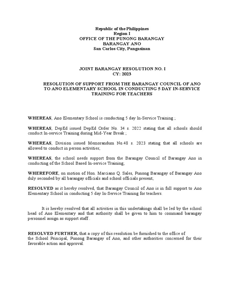 Support Resolution for Teacher Training | PDF