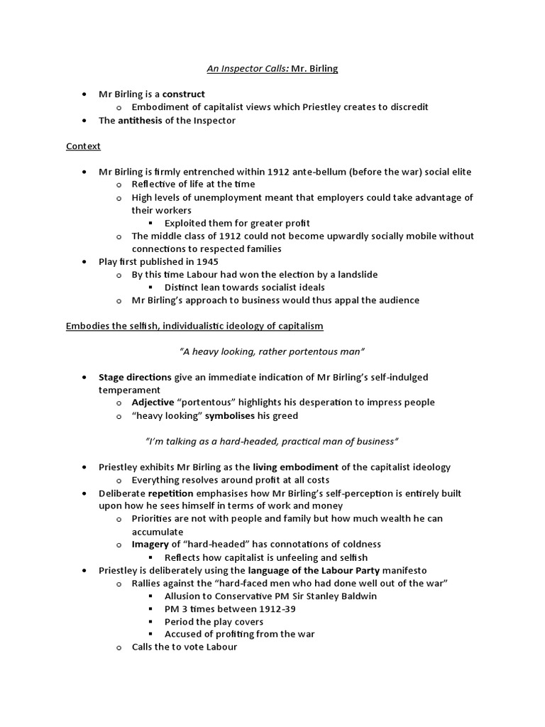 Mr. Birling - An Inspector Calls | PDF | Capitalism