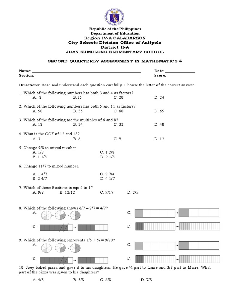 Grade 4 Mathematics Assessment Guide | PDF | Mathematical Notation ...