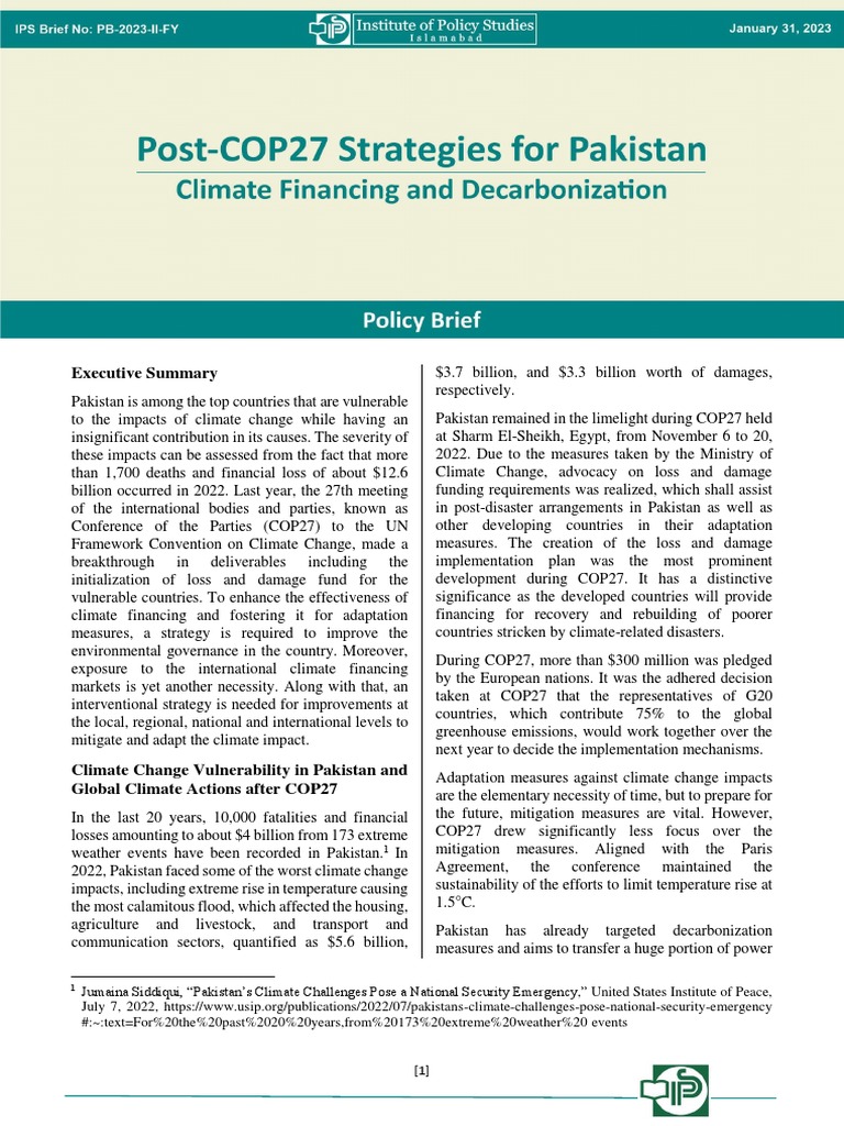 Post-Cop27 Strategies For Pakistan Climate Financing and ...