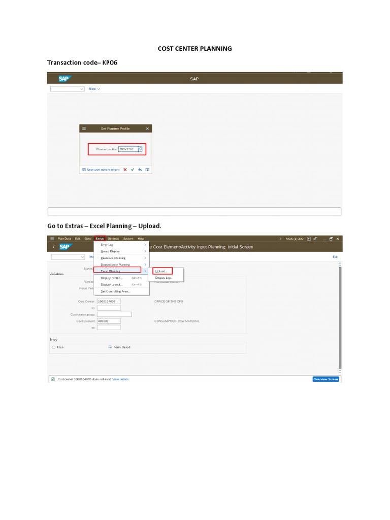 Cost Center Planning with KP06 in SAP | PDF