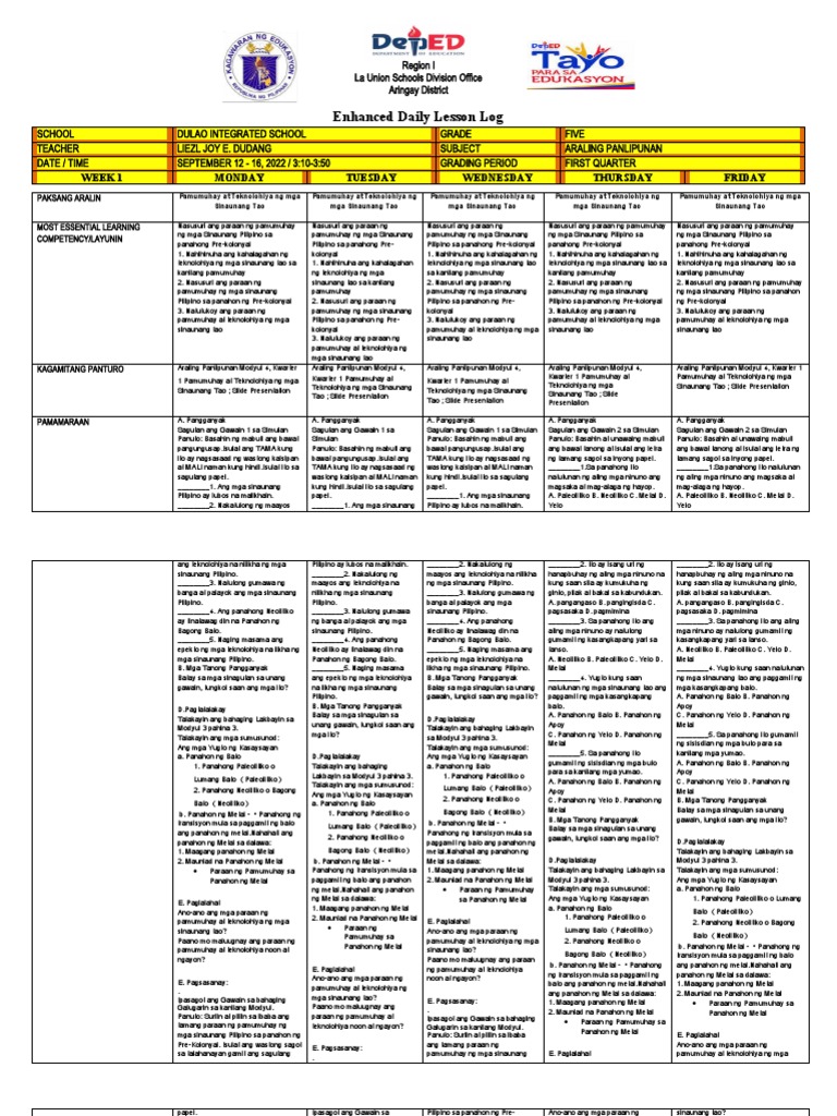 Enhanced Daily Lesson Log: Region I La Union Schools Division Office ...