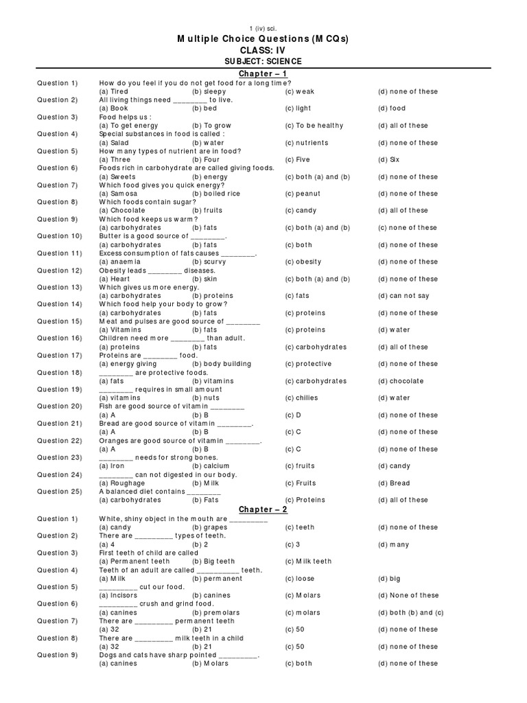 Class 4 Science PDF Tooth Human Digestive System