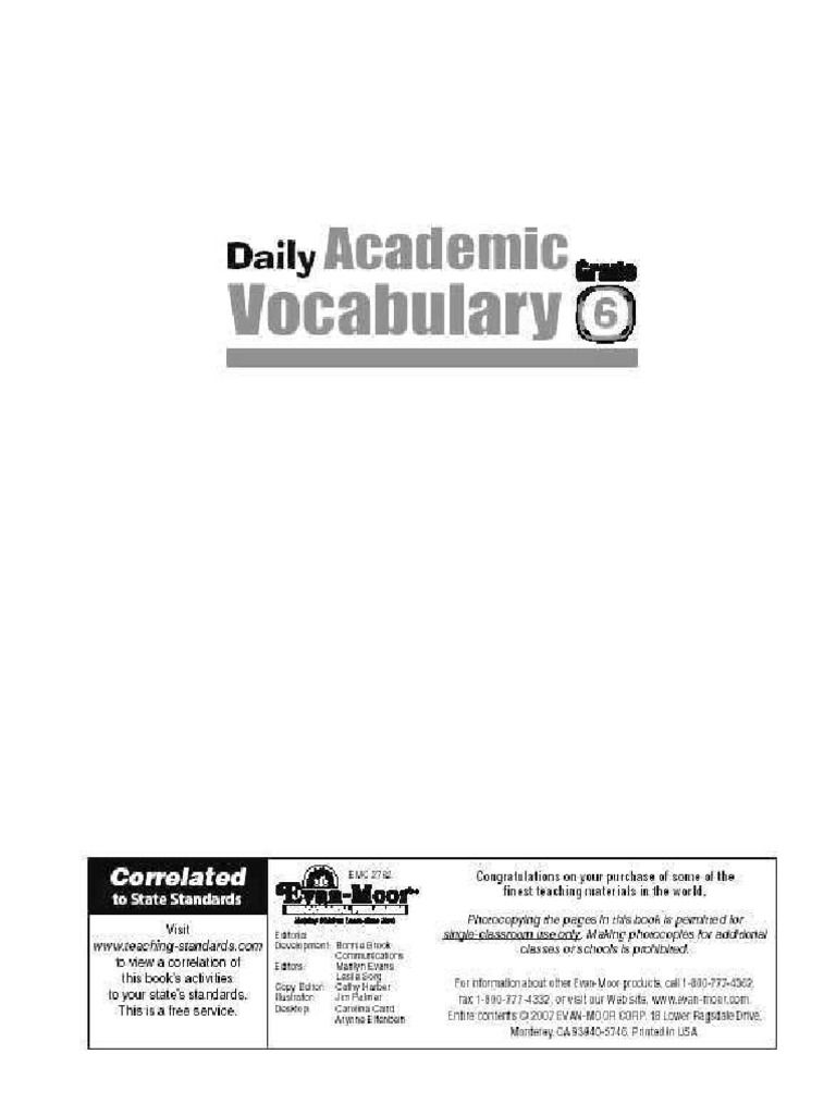 Daily Academic Vocabulary Grade 6 Pdf