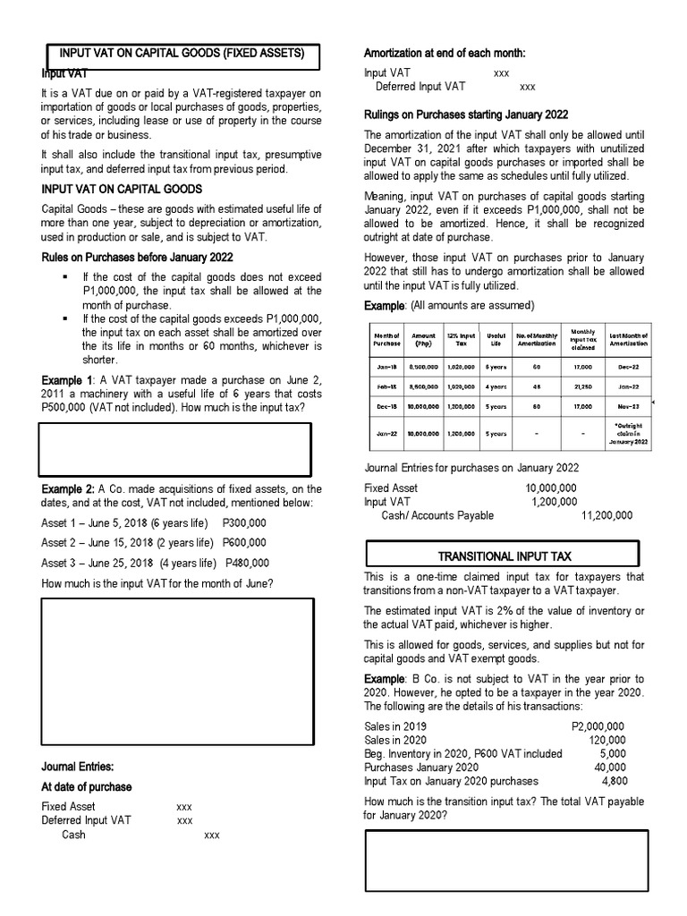Input VAT Guidelines for Capital Goods | PDF | Value Added Tax | Taxes