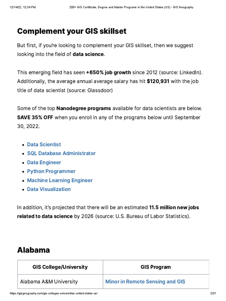 200+ GIS Certificate, Degree and Master Programs in The United States