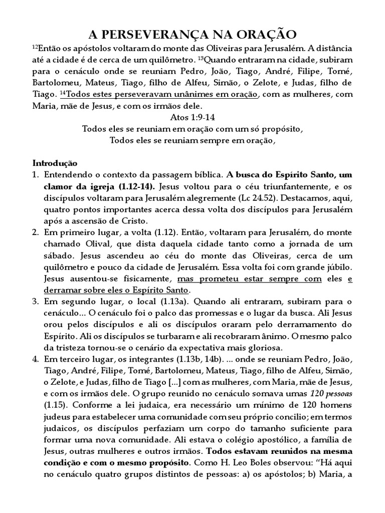A PERSEVERANÇA NA ORAÇÃO | PDF | Oração | Jesus