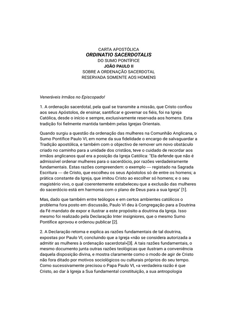 Ordinatio Sacerdotalis (22 de Maio de 1994) João Paulo II PDF